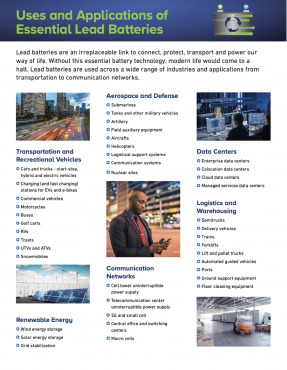 Uses and applications of lead batteries